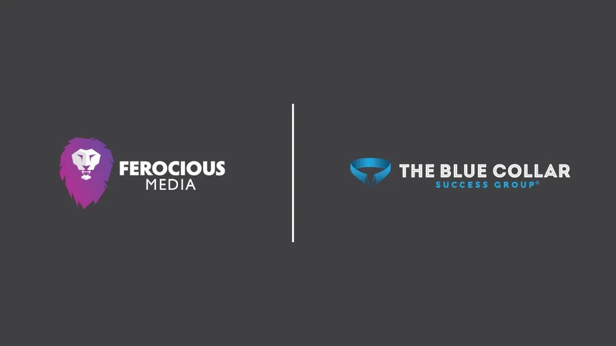 The logos of Ferocious Media and The Blue Collar Success Group side by side on a gray background