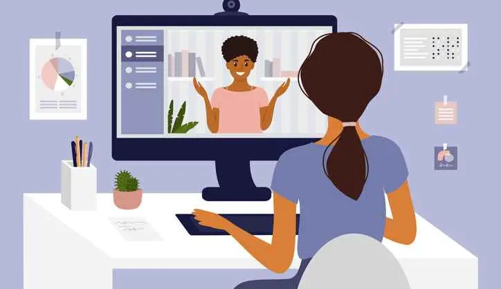 A woman working from home
