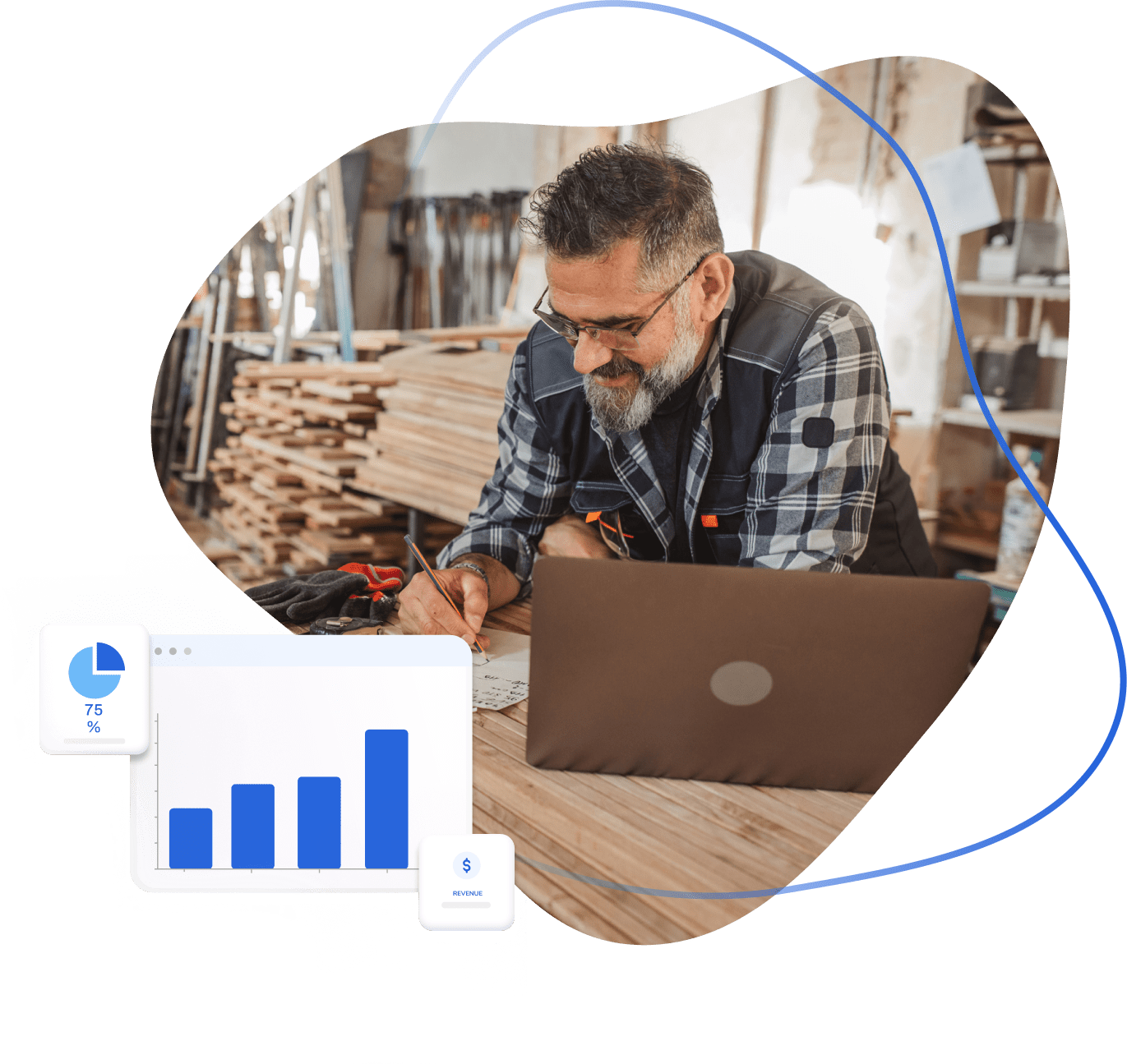 Tradesperson reviewing ServiceTitan reports on a laptop